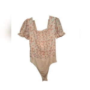 Pink Lilly Shabby Floral Print Bodysuit Ladies Small Chic French Country Ditzy